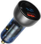 Baseus Incarcator auto Baseus, Type-C PD3.0, USB QC4.0, 65W, transparent, CCKX-C0A