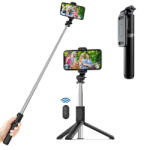 Techsuit Selfie stick trepied, telecomanda Bluetooth Techsuit Q01, 101cm, negru