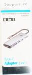 Mobile Tuning Adaptor hub multiport 8 in 1, Media hub, Cu cablu USB-C, PD 100W charging port, support HDMI 4K, SD / TF card reader, 1 USB 3.0, 1 USB-C Data, Plug and play, Docking station pentru laptop tableta, Met
