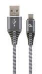 Gembird CABLU alimentare si date GEMBIRD, pt. smartphone, USB 2.0 (T) la USB 2.0 Type-C (T), 1m, premium, impletire din bumbac, gri-metalizat cu insertii albe, CC-USB2B-AMCM-1M-WB2 (timbru verde 0.08 lei)