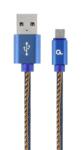 Gembird CABLU alimentare si date GEMBIRD, telefon, USB 2.0(T) la Micro-USB 2.0(T), 2m, premium, conectori auriti, impletit, negru(Jeans model), conetori albastri, CC-USB2J-AMmBM-2M-BL (timbru verde 0.08 lei)