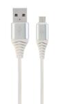 Gembird CABLU alimentare si date GEMBIRD, pt. smartphone, USB 2.0 (T) la Micro-USB 2.0 (T), 2m, premium, cablu cu impletire din bumbac, alb cu conectori argintii, CC-USB2B-AMmBM-2M-BW2 (timbru verde 0.08 lei)