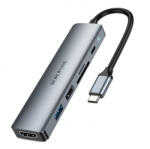 BOROFONE DOCKING STATION Borofone DH15, porturi USB: USB 3.0x1 + USBx1 + USB-C PDx1 100W, USB x 1, card reader x 1, HDMI 4K 30Hz x 1, conectare prin USB Type-C, lungime cablu 15 cm, gri, 6941991115585 (timbru 