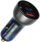 Baseus Incarcator auto Baseus USB / USB tip C, 65 W, 5 A SCP Quick Charge 4.0+ Power Delivery 3.0 Display LCD, Gri, Blister
