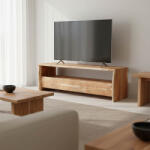 FDY Comoda TV Koryna din lemn masiv de acacia, culoare nuc, 140 x 40 x 45 cm
