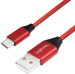LogiLink CABLU alimentare si date LOGILINK, pt. smartphone, USB 2.0 (T) la USB 2.0 Type-C (T), 0.3m, premium, cablu cu impletire din bumbac, rosu, CU0147 (timbru verde 0.08 lei)