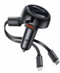 YESIDO Incarcator auto cu 2x cablu retractabil, 53W, Yesido Y61, negru