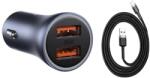 Baseus Incarcator auto, Baseus Golden Contactor Pro, Quick Charger, 2 x USB, 12V-24V, 40W, Gri, + Cablu Baseus USB la Lightning, 0.5 m, 2.4A, Negru pentru Iphone 11 / 12 / 13 / 14