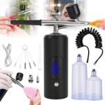  Set aerograf profesional cu compresor, Luxofia, fara fir, 3 trepte presiune 23/36/48 PSI, duza 0.3mm, USB Type-C, multifunctional pentru machiaj, nail art, pictura, decor torturi, negru (150)