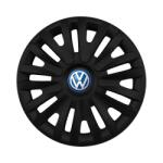 AutoSSF Set 4 capace roti 14 inchi (R14) compatibile Volkswagen, Model 217 Black, Sigla Albastra (217VwBlackAlbastru)
