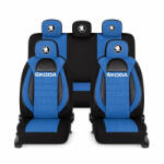 AutoHelix MSA Set Huse Scaune Universale Racing, Albastru cu Negru Personalizate cu Skoda Nou (RAC44491.17)