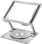 Smarto Suport laptop Smarto D087L ergonomic, portabil, reglabil, cu baza rotativa 360°, universal, pliabil, din aluminiu si silicon, non alunecos, dimensiune 26x21 cm , gri deschis (sid594) Suport laptop