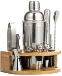 Lewei Kit complet pentru barmani Lewe MC-M12, Suport bambus, 12 piese, 500 ml Set barman pentru preparare bauturi, Otel inoxidabil (sid640)