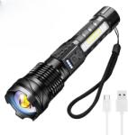 Boruit Lanterna de mare putere Boruit YHX-0450 Ultra-Bright A76 2000 lumeni, cu LED-uri laterale, lumina rosie, rezistenta la apa, incarcare USB, zoom, focalizare, reincarcabila, afisaj , neagra (sid561)