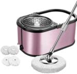 Arvada Set galeata mop cu centrifuga si rotatie 360 de grade din inox inoxidabil, Arvada® MagicClean, galeata ovala, dimensiuni 42x26x22cm finisaj lucios si orificiu de scurgerea a apei cu 4 rezerve culoare 
