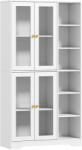 HOMCOM Bufet înalt pentru bucătărie, vitrină bufet cu 4 uși cu închidere silențioasă din sticlă securizată, 90x35x172cm, alb | Aosom Romania (83A-353V00WT)