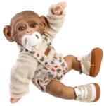 Guča Papusa reborn maimuta bebelus Guca, 32 cm, corp din vinil, design expresiv si pietenos, complet articulat, cu incaltari sport, pantaloni scurti cu bretele si pulover bej, suzeta cu lant incluse, 3 ani Papusa