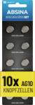 ABSINA Gombelem AG 10 1.5 V 10 db Alkáli mangán (401016) (401016)