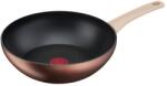 Tefal Tigaie wok Tefal Eco-Respect G2541902, 28 cm, aluminiu, înveliș antiaderent Titanium Pro, compatibil cu inducția, tehnologia Thermo-Signal, bază Thermo-Fusion, maro (G2541902)