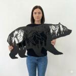  Fali dekoráció, medve minta 100x50 cm, 3 mm HDF - Fekete lézerrel vágott FP-36