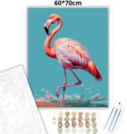  Elegáns Flamingó a Sekély Vízben - számfestő készlet - 60×70 cm (Keretre feszítve)