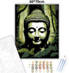  Buddha Fej és Páfrányok Zen Kertben - számfestő készlet - 60×70 cm (Keretre feszítve)
