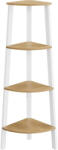 Brius Raft colt 4 etaje cu picior reglabil si anti-basculare, cadru metal si polite PAL stejar natural, 34x34x125 cm, alb si maro (EZ-LLS034Y70)