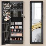 Songmics Dulap pentru bijuterii cu oglinda, montaj pe usa sau perete, negru (EZ-JJC093B01)