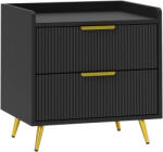 HOMCOM Noptieră, masă de noapte cu 2 sertare canelate, picioare metalice aurii, 50 x 40 x 50 cm, negru | Aosom Romania (831-897V00BK)