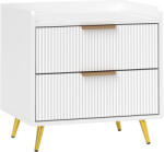 HOMCOM Noptieră, masă de noapte cu 2 sertare canelate, picioare metalice aurii, 50 x 40 x 50 cm, alb | Aosom Romania (831-897V00WT)