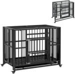PawHut Cusca pentru câini, Cușca pentru animale de companie, incl. tavă detașabilă, blocare, roți universale, 94 cm x 58 cm x 78 cm, Negru | Aosom Romania (D02-165V00BK)