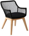  Kerti szék, Garden Chair, fekete/barna, 83 x 60 x 63 cm, teakfa és VIRO Polyfiber, ülőpárnával, időjárásálló, hosszú élettartamú (2NAB2207)