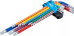 BGS technic Set chei în unghi | multicolore | extra lungi | profil T (Torx) cu gaură și cap sferic T10 - T50 | 9 piese (74465) Cheie torx