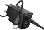 hoco. N71 - USB / Type-C (USB-C) portos fekete hálózati gyors töltőfej, 30W + Type-C / Type-C (USB-C) kábel, 1m - graffistore