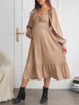 Shein Bézs Hosszú Ujjú Kismama MIDI Ruha Megkötős Nyakkivágással Shein 36
