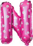 Flippy Balon Folie Metalizata Litera N, Flippy, 40 cm, Cu Imprimeu Inimioare, Umflati cu Heliu sau Aer, Ambalaj Individual, Pai inclus, Roz (129598)
