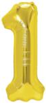 Flippy Balon din Folie Metalizata Flippy, Figurina Cifra, Tema Aniversare 80 cm, Ambalaj Individual, Pai inclus, Umflare cu Aer sau Heliu, Auriu, Cifra 1 (130597)