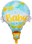 Flippy Balon din Folie Metalizata, Flippy, Mini Figurine, Model Balon cu Aer Cald Baietel, Tematica Welcome Baby, 80x62 cm, Ambalaj Individual, Pai Inclus, Umflare cu Aer sau Heliu, Albastru (127482)