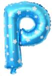 Flippy Balon Folie Metalizata Litera P, Flippy, 40 cm, Cu Imprimeu Stelute, Umflati cu Heliu sau Aer, Ambalaj Individual, Pai inclus, Albastru (129574)