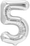 Flippy Balon din Folie Metalizata, Flippy, Figurina Cifra, Tema Aniversare 80 cm, Ambalaj Individual, Pai inclus, Umflare cu Aer sau Heliu, Argintiu, Cifra 5 (130591)