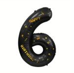 Flippy Balon din Folie Metalizata Flippy, Figurina Cifra, Scris Happy Birthday, Tema Aniversare 100 cm, Ambalaj Individual, Pai inclus, Umflare cu Aer sau Heliu, Negru, Cifra 6 (129273)