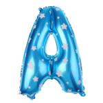 Flippy Balon Folie Metalizata Litera A, Flippy, 40 cm, Cu Imprimeu Stelute, Umflati cu Heliu sau Aer, Ambalaj Individual, Pai inclus, Albastru (129559)