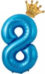 Flippy Balon din Folie Metalizata Flippy, Figurina Cifra si Coroana, Tema Aniversare 100 cm, Ambalaj Individual, Pai inclus, Umflare cu Aer sau Heliu, Albastru, Cifra 8 (129255)