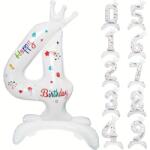 Flippy Balon din Folie Metalizata, Flippy, Figurina Cifra, Model 4 cu Happy Birthday Scris, Tema Aniversare 81 cm, Ambalaj Individual, Pai Inclus, Umflare cu Aer sau Heliu, Alb (133940)