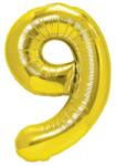 Flippy Balon din Folie Metalizata Flippy, Figurina Cifra, Tema Aniversare 40 cm, Ambalaj Individual, Pai inclus, Umflare cu Aer sau Heliu, Auriu, Cifra 9 (129205)