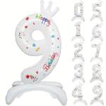 Flippy Balon din Folie Metalizata, Flippy, Figurina Cifra, Model 9 cu Happy Birthday Scris, Tema Aniversare 81 cm, Ambalaj Individual, Pai Inclus, Umflare cu Aer sau Heliu, Alb (133945)