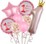 Flippy Set 8 Baloane din Folie Metalizată si din Latex, Flippy, Figurine Cifra 1 Printesa 91cm, Stea 45 cm si Cerc 55 cm, Baloane Latex 30 cm, Tema Prima Aniversare, Ambalaj Individual, Pai Inclus, Umflare c