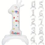 Flippy Balon din Folie Metalizata, Flippy, Figurina Cifra, Model 1 cu Happy Birthday Scris, Tema Aniversare 81 cm, Ambalaj Individual, Pai Inclus, Umflare cu Aer sau Heliu, Alb (133937)