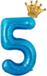 Flippy Balon din Folie Metalizata Flippy, Figurina Cifra si Coroana, Tema Aniversare 100 cm, Ambalaj Individual, Pai inclus, Umflare cu Aer sau Heliu, Albastru, Cifra 5 (129252)