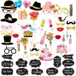 Flippy Set 60 de Accesorii pentru Petrecere, Flippy, Tematica Nunta, Props pentru Coltul de Poze, Ochelari, Palarii, Mustata, Cravata, pentru Evenimente, Multicolor (131231)